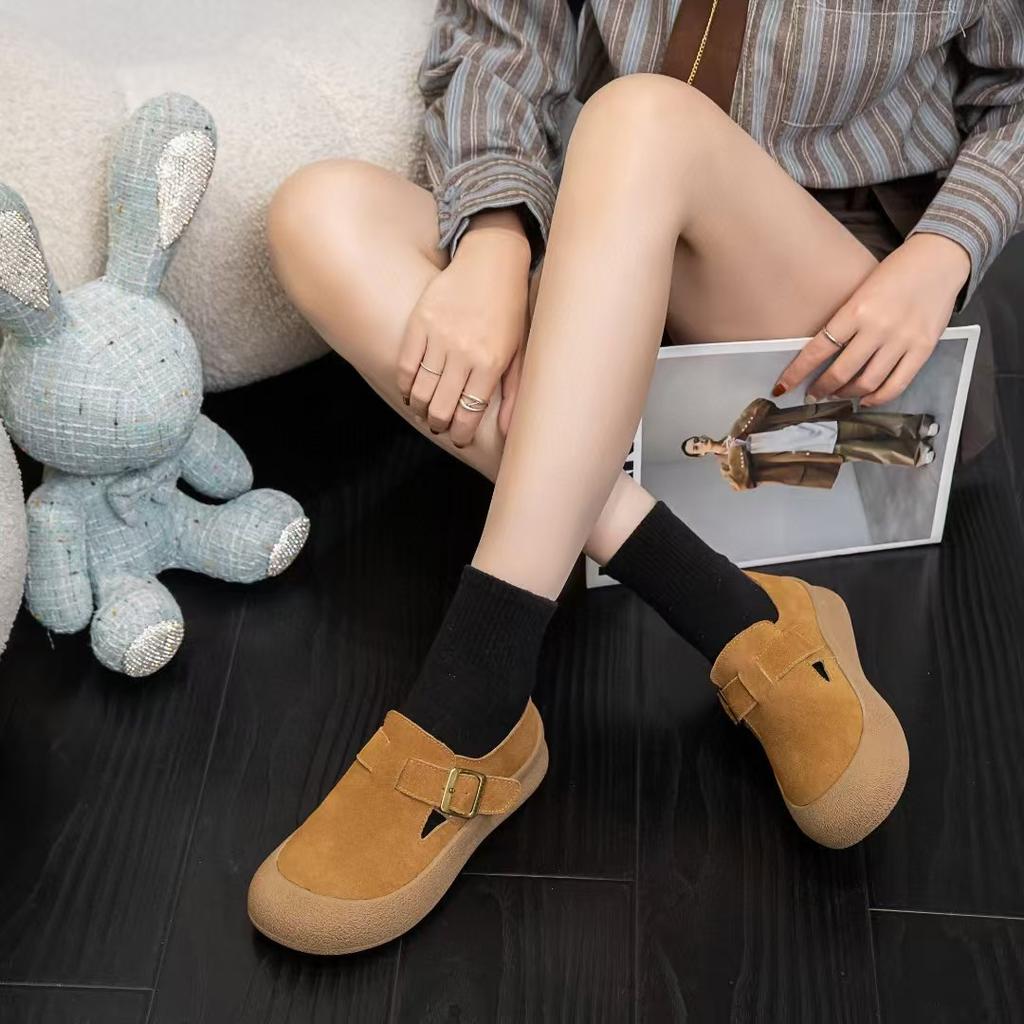 Women's genuine leather autumn new thick-soled retro soft-soled one-pedal casual single shoes are comfortable