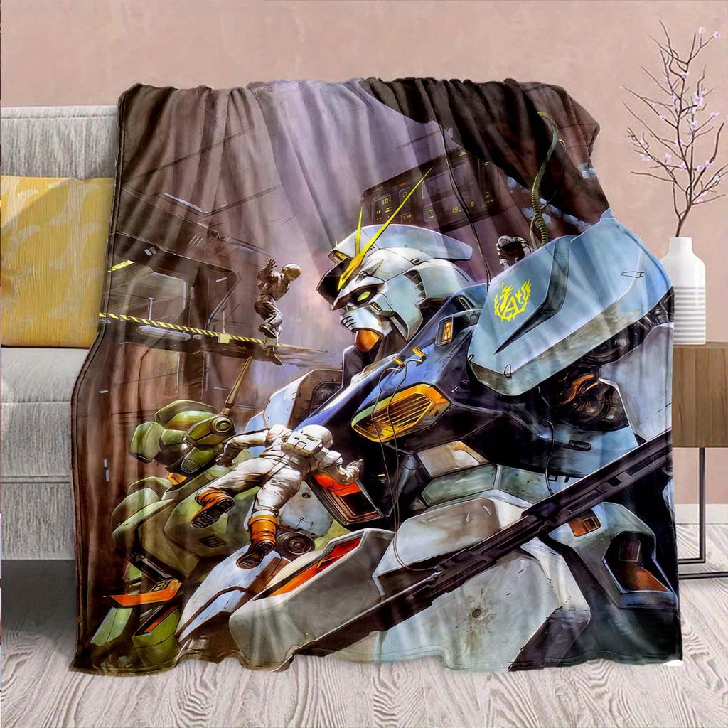 Gundam Anime Flannel Blanket - Soft Warm Perfect for Sofa, Bedding Camping Travel Office Home Decor -QJY