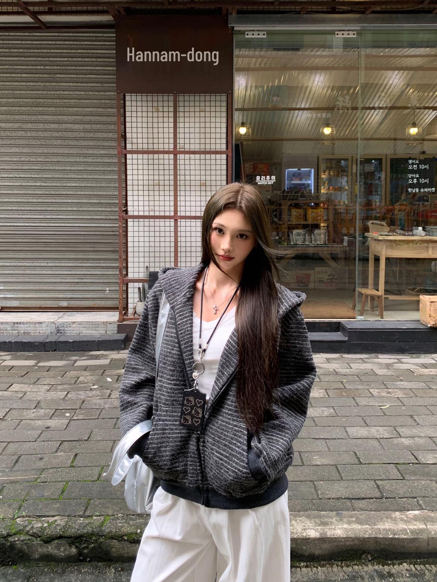 

Women s Striped Hooded Sweatshirt - Autumn/Winter 2025, Korean Petite Loose Fit, Casual Style S Trendy