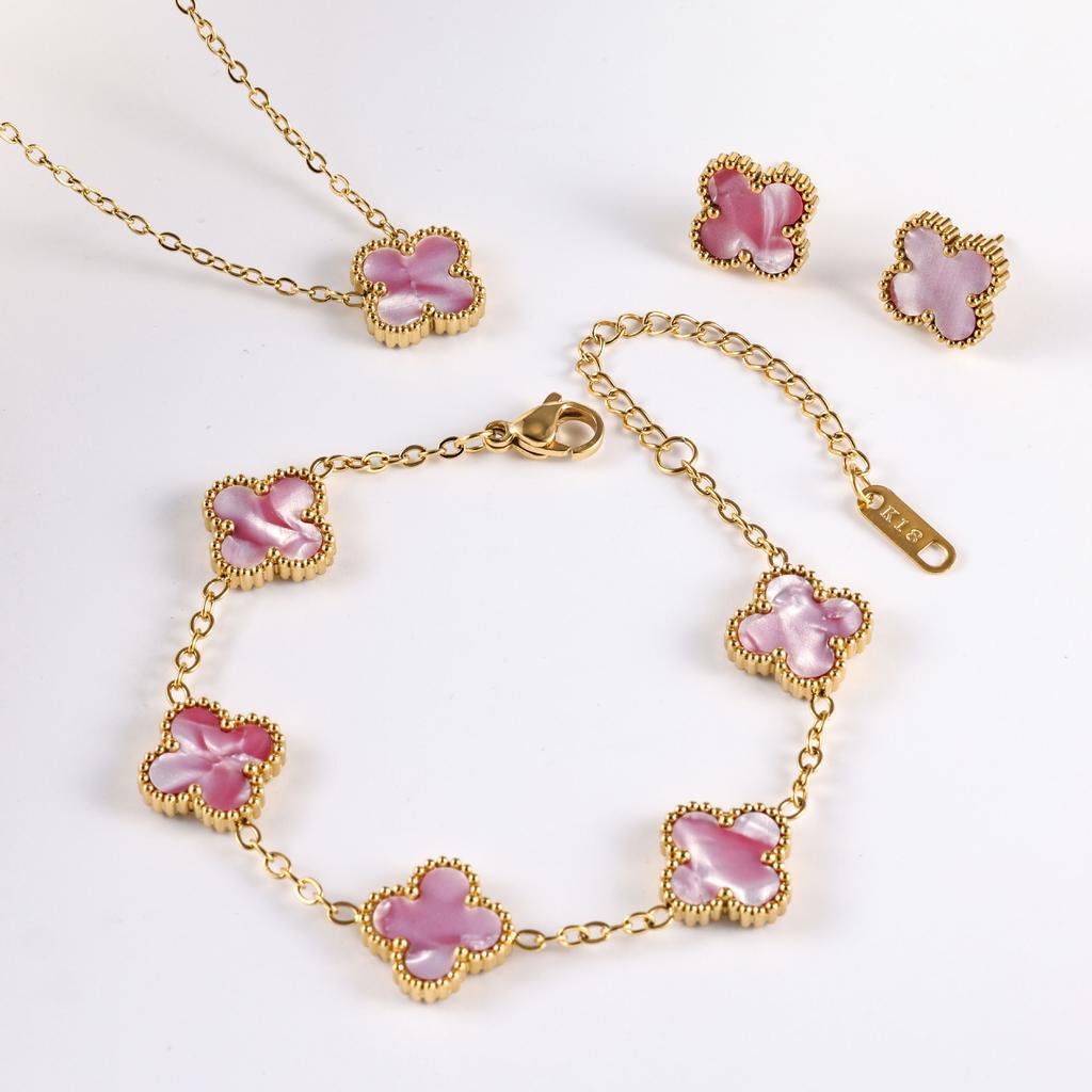 3-teiliges Schmuckset mit 18 Karat vergoldetem Kleeblatt, lichtechte Halskette, Armband, Ohrringe und Schmuckset