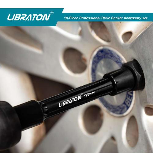 Libraton 18-Piece Extension Bar Set, 6.35mm, 9.5mm, 12.7mm Drive, Socket Adapter, Universal Joint, 50-250mm Overall Length, Chrome Vanadium Steel, Wit