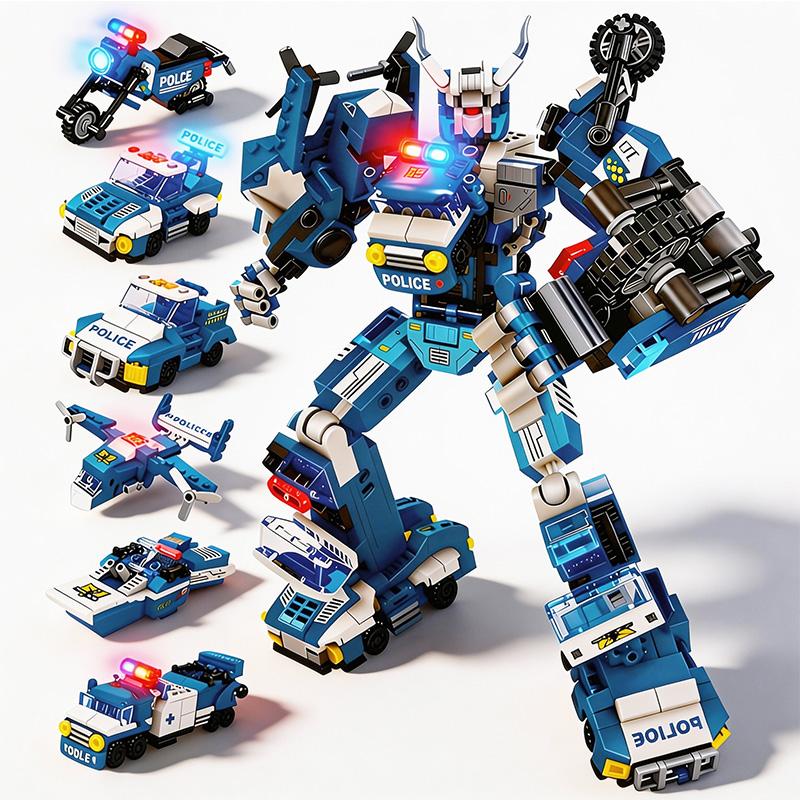 Superheld Mecha Stein Spielset 6in1 Verwandlungs Roboter Stein Spielset Auto Stein Spielset Spielset DIY Kinder Weihnachtsfeiertagsgeschenk