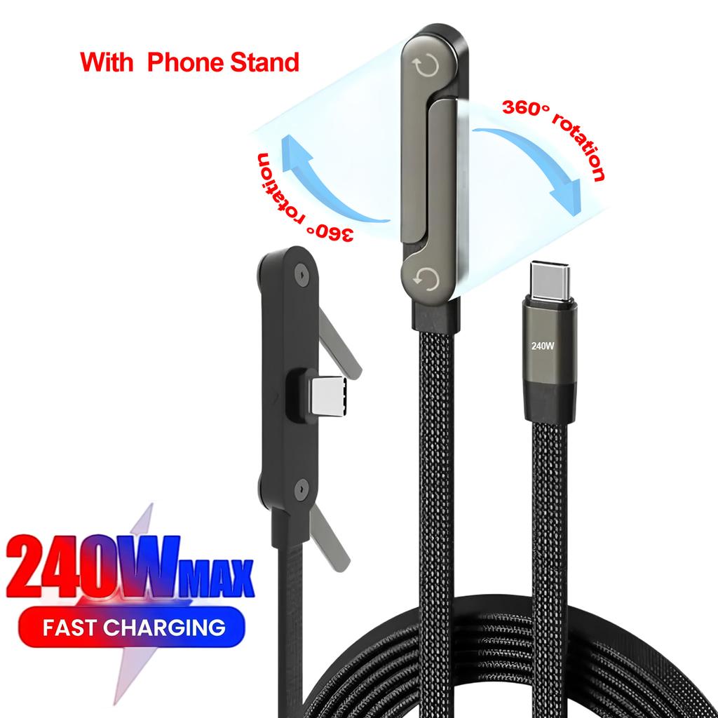 Seitlicher Handy-Ladegerät, Unsichtbares Ladekabel mit Ständer, Integriertes Ladekabel mit Handy-Ständer, Faltbarer Handy-Ständer 2-in-1 Halter