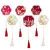 Women Chinese Round Fan Wedding Bride Hand Held Fans Vintage Good Luck Fan With Tassels Gold Red Photography Fan Prop