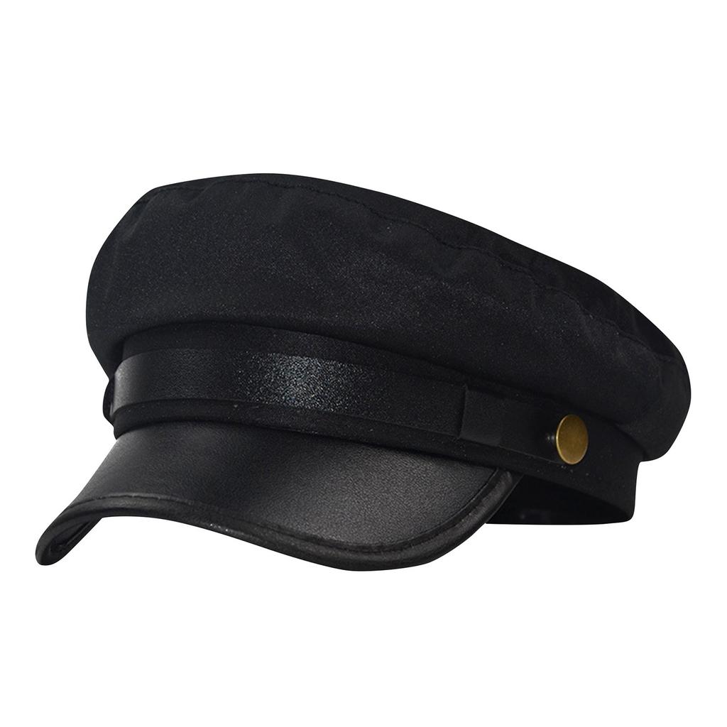 Unisex Cycling Caps PU Leather Hat Autumn Sailor Hat for Women Men Men Black Female Travel Student Hat Captain Hat Flat Top