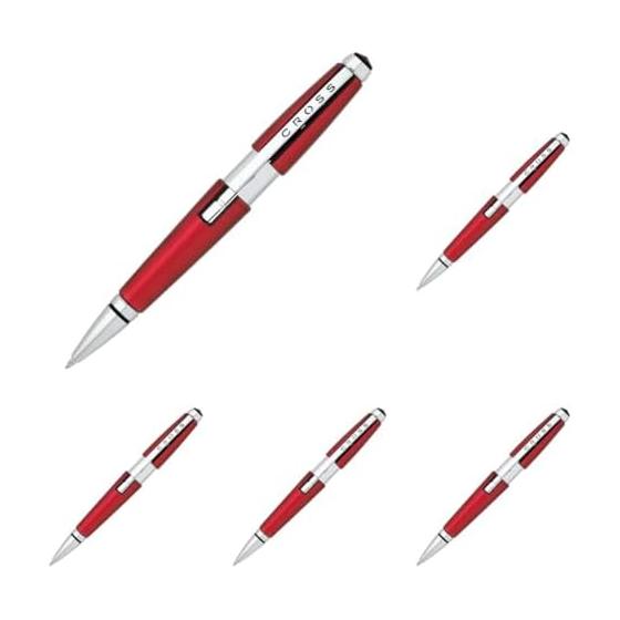 Cross Edge AT0555-7 Refillable Rollerball Pen, Red, Medium Point, Chrome, Slide-Open Type, with Premium Gift Box