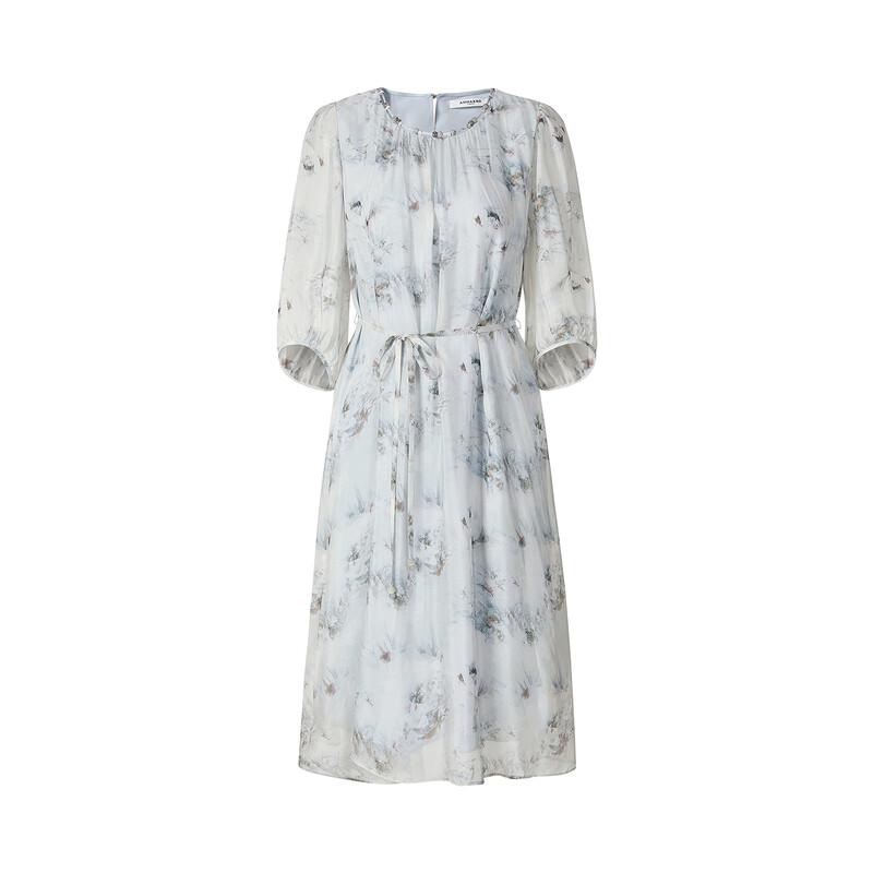 JZ Annaco Silky Summer Ink Print Mulberry Silk Blend Midi Dress M