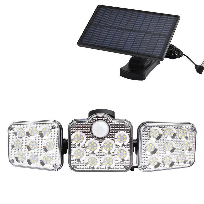Lámpara de Pared Solar Giratoria de Triple Cabezal 138LED con Sensor de Movimiento para Iluminación Exterior, Jardín, Garaje y Calle