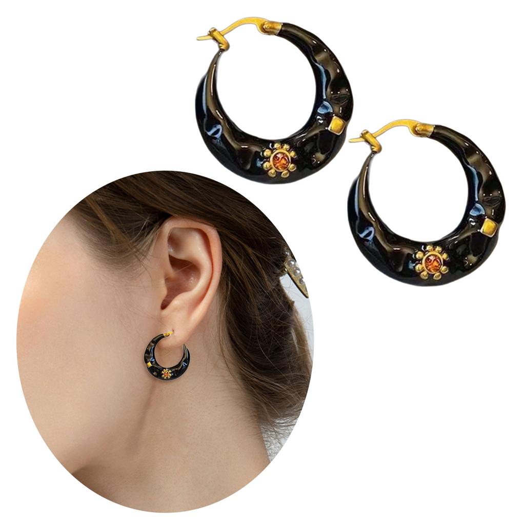 Vintage Enamel Drip Glaze Hoop Earrings Exquisite Ear Accessories Statement Jewelry for Party and Everyday Wear