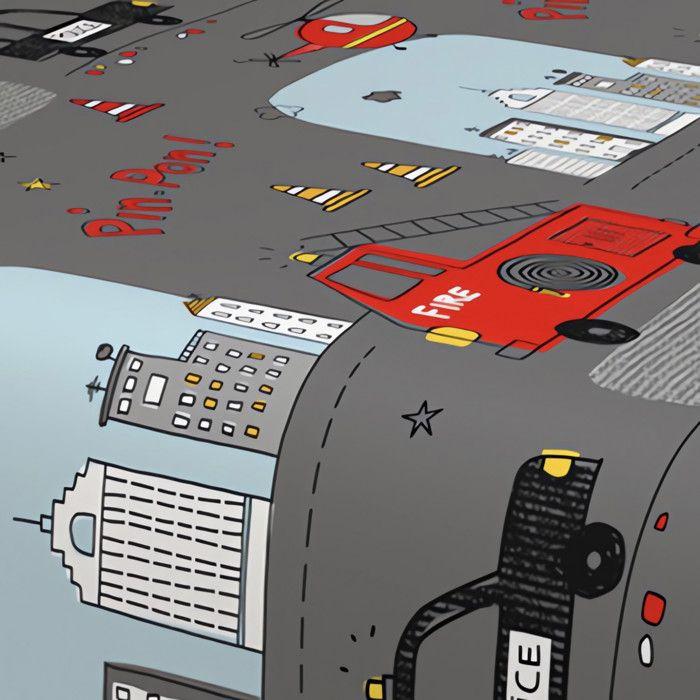 Parure de draps 180x290 cm POMPIERS gris, 100% coton 57 fils/cm2, par Soleil d'Ocre