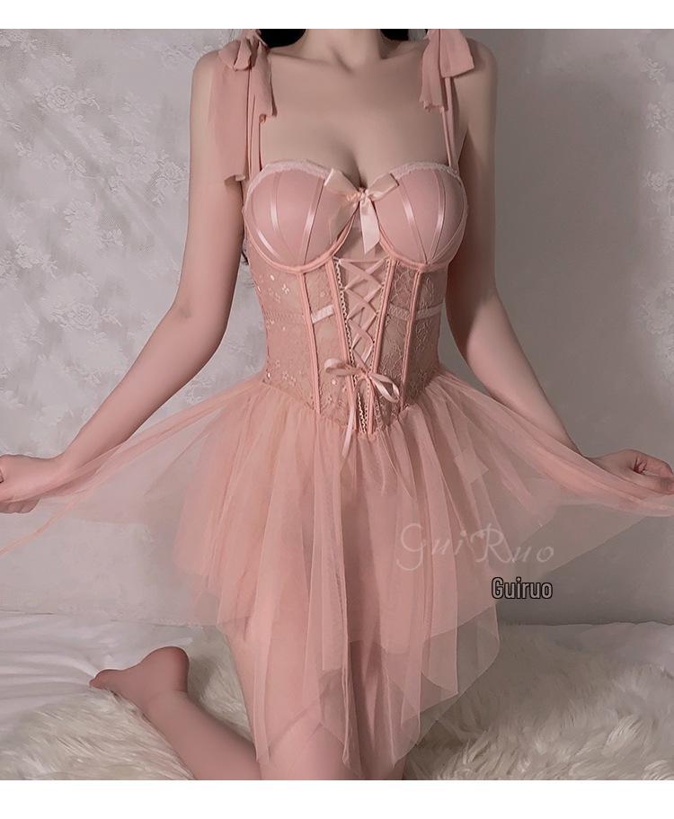 Gorgeous Slimming Mesh See-Through Padded Underwire Camisole Nightgown Set for Women