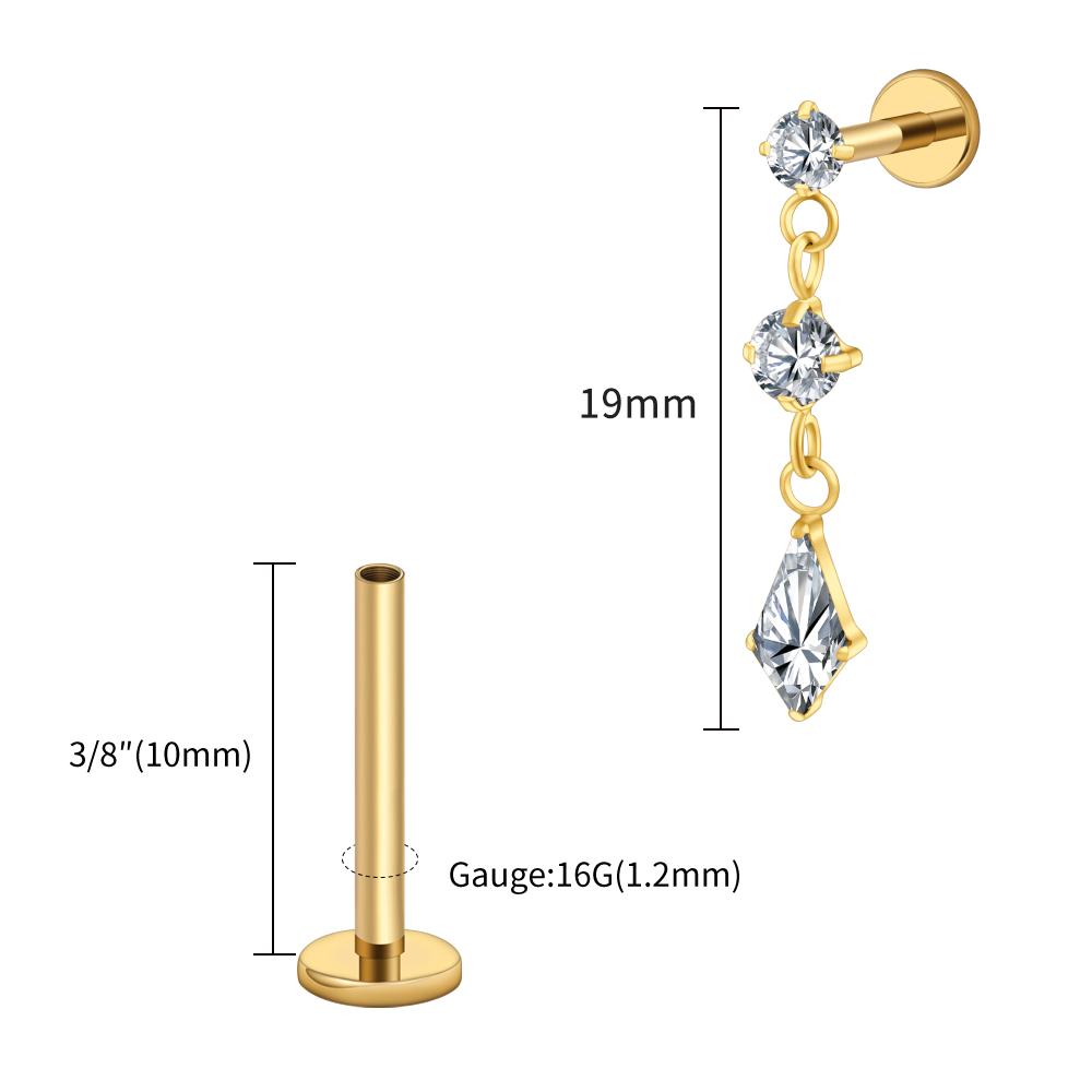 

Right Grand ASTM F136 Titanium Dangling CZ Drop Piercing 16G Dangle Chain Kite Shape Cartilage Helix Stud Flat Back Earring Round&Earrings&Ears