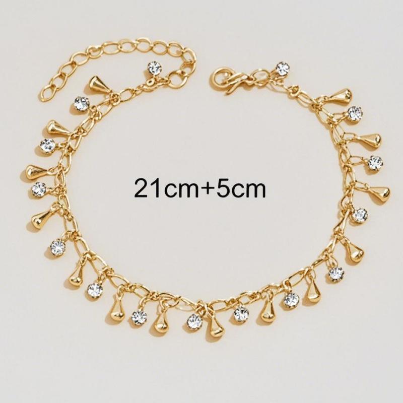 1-Piece Women's Gold Bohemian Beach Style Anklet - Handcrafted, simple, and luxurious footwear, inlaid with teardrop, diamond, a
