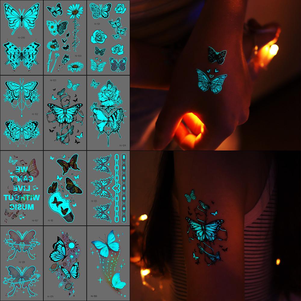 

12 Sheets Glow in The Dark Tattoos|Neon Blue Butterflies,Floral|Long Lasting 2-5 Days Waterproof|Easy Application,tattoo Sticker