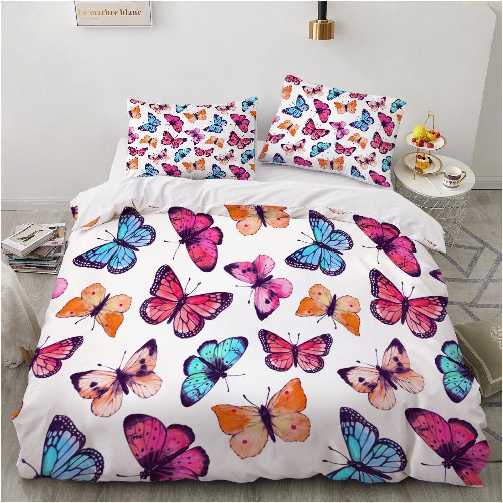 3D Color Butterfly Bedding Set Butterfly Flower Duvet Cover 2/3 Pieces Twin Super King Home Soft and Easy To Clean Zippered Home Decoration Set