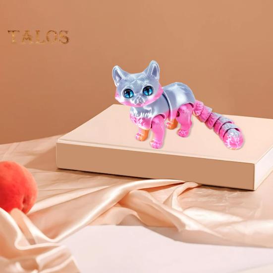 3D Printed Cat Figurine Movable Joints Cat Figure Articulated Animal Model Toy Home Office Bookshelf Desktop Decoration Ornament