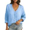 Women's Fashion Solid Color V-neck Long Sleeve Button Loose Shirt Top