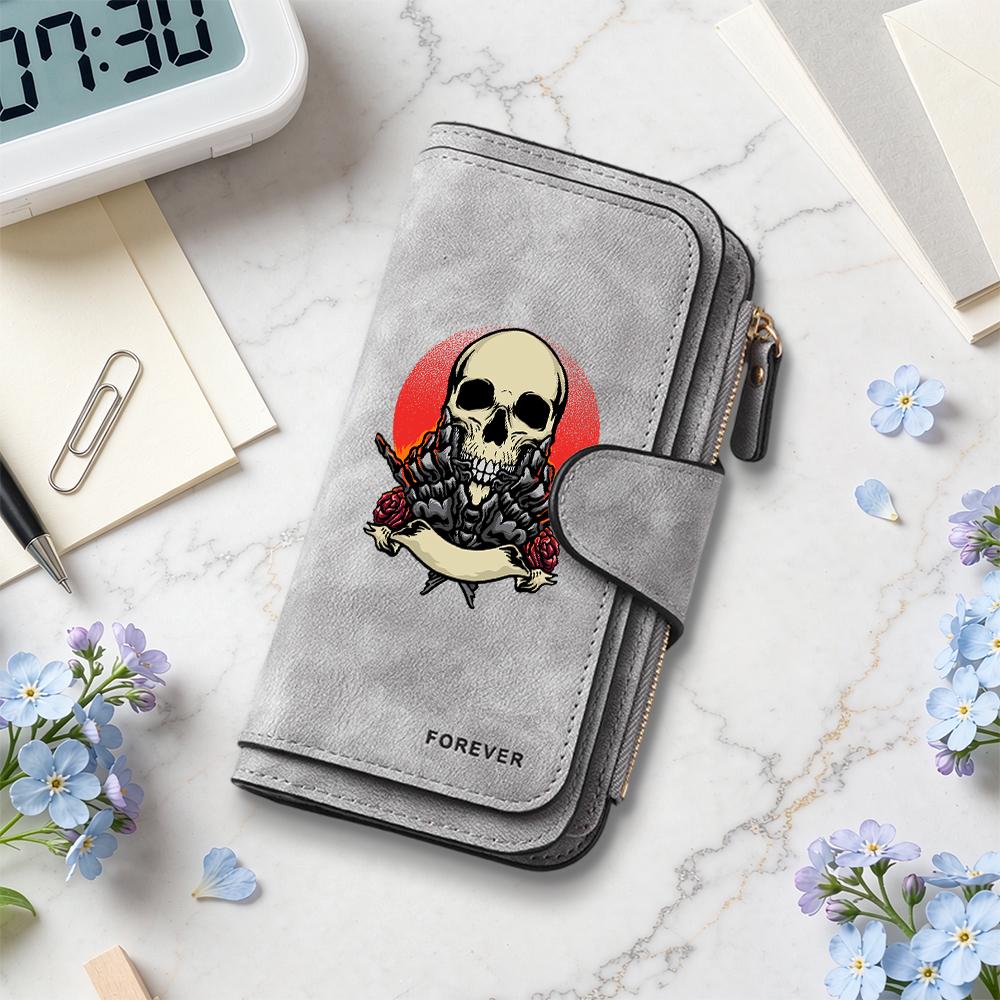 Skull Pattern Long Wallet Large Capacity Multi Card Slot Fashion Purse