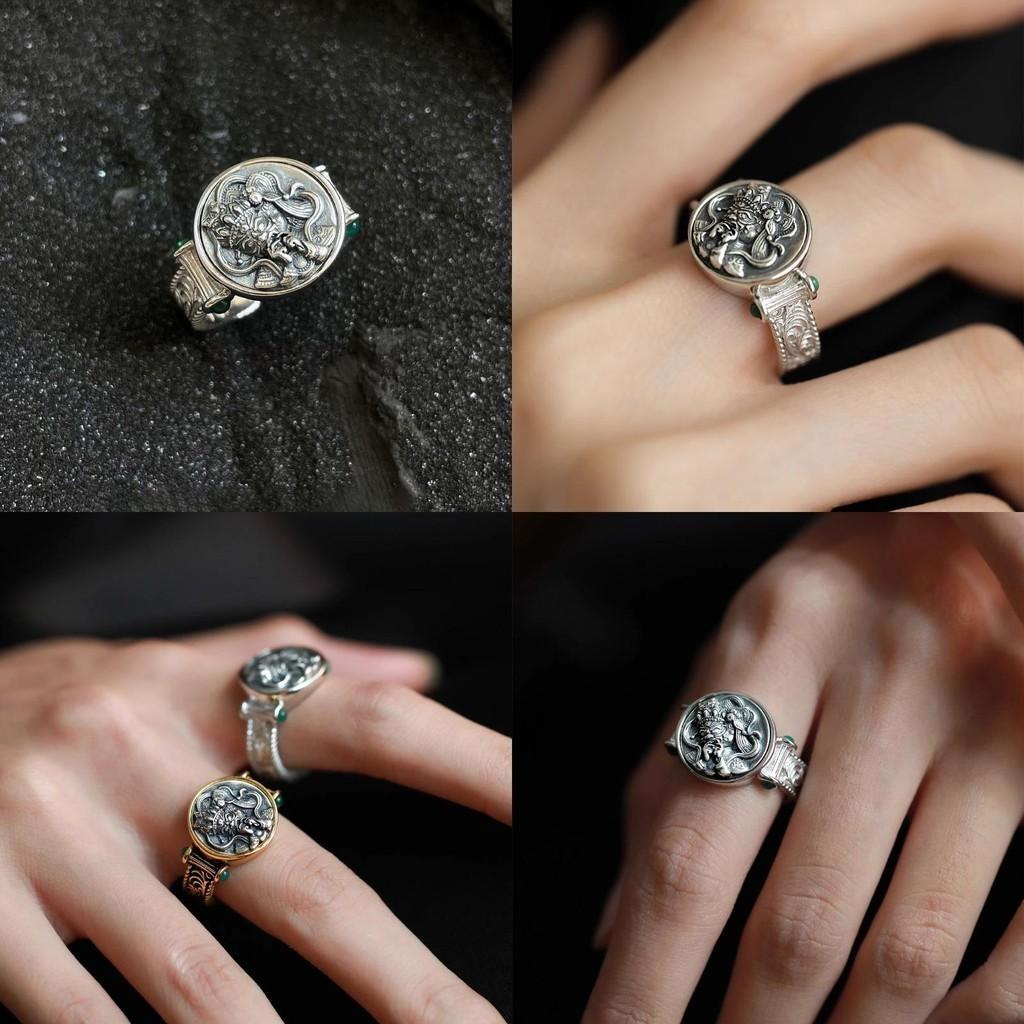 Unique Vintage Tibetan Style Green Zircon Copper Ring For Women With Adjustable Size
