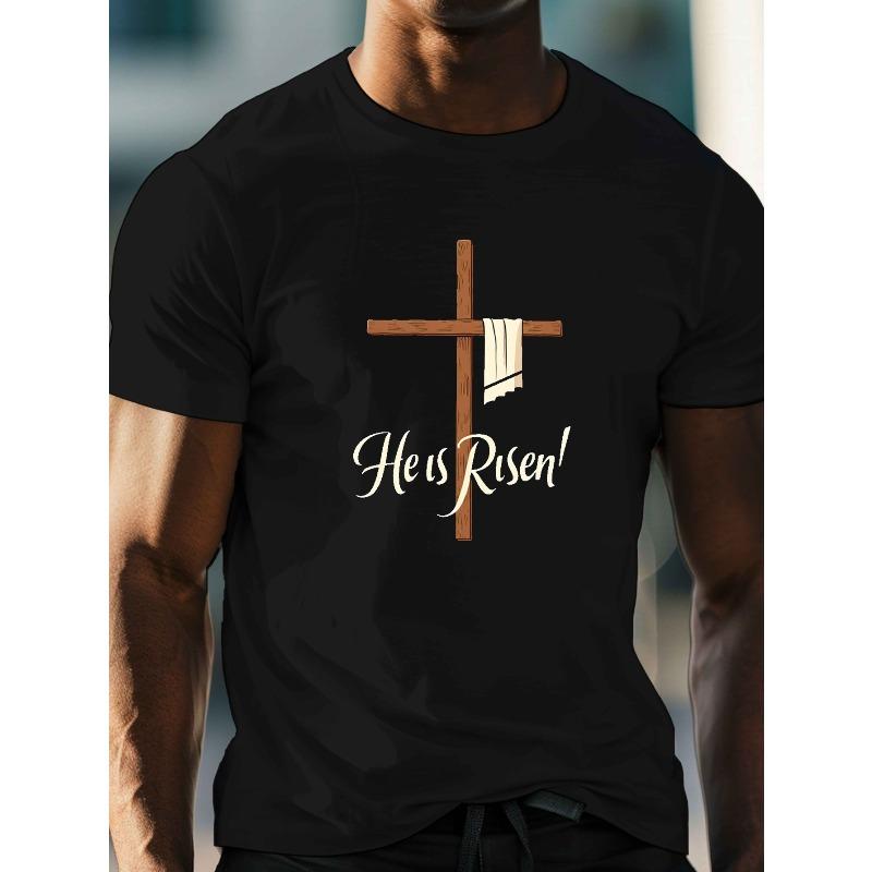 

Европейский размер, принт «Он воскрес», мужская футболка с коротким рукавом и круглым вырезом, удобная повседневная футболка для лета. S чёрный