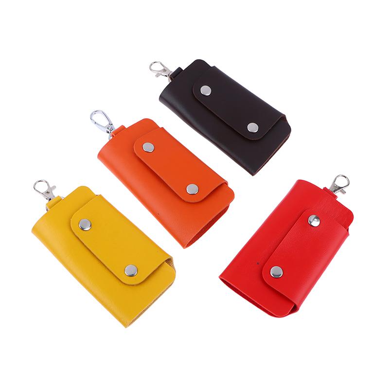 1Pc Portable Pu Leather Housekeeper Holders Car Key Holder Bag Case Unisex Wallet Cover Simple Solid Color Storage Bag