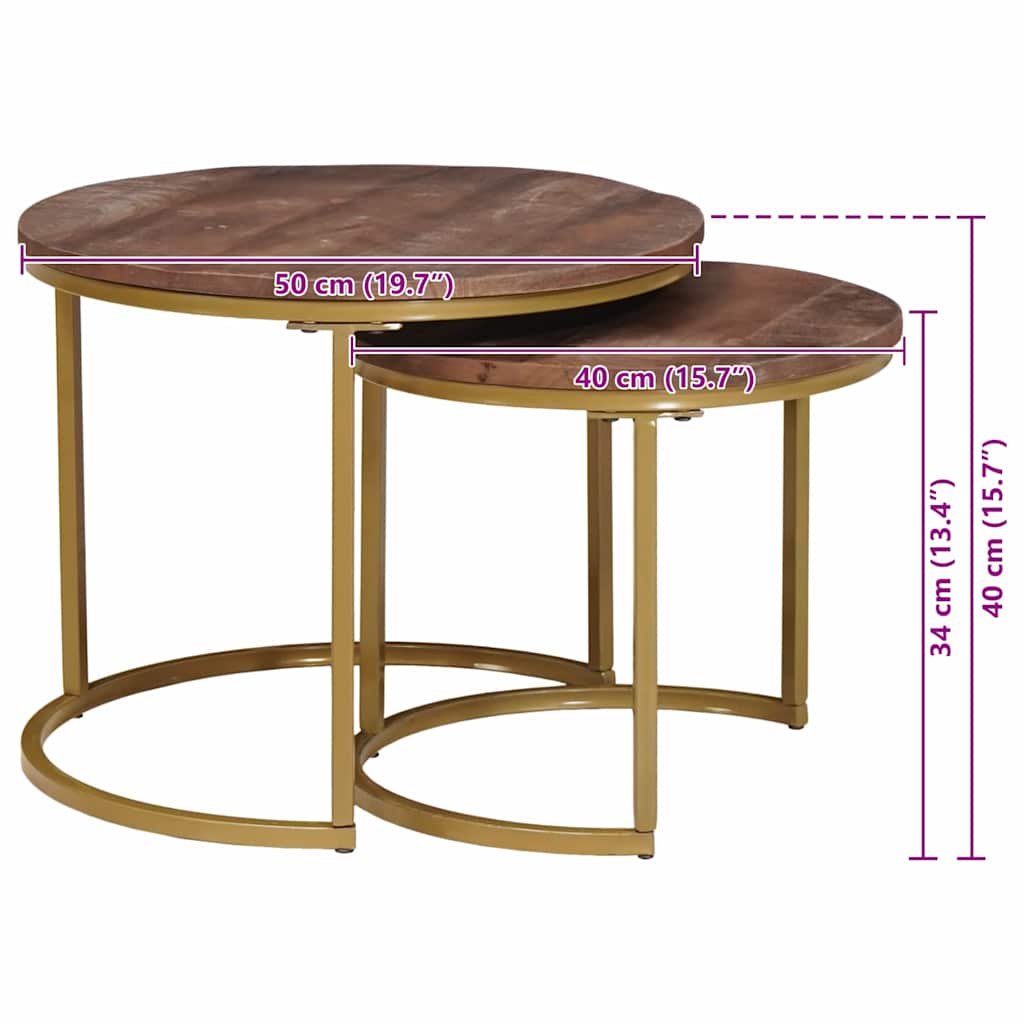 Nesting Coffee Tables Set 2 Pcs Solid Mango Wood and Steel