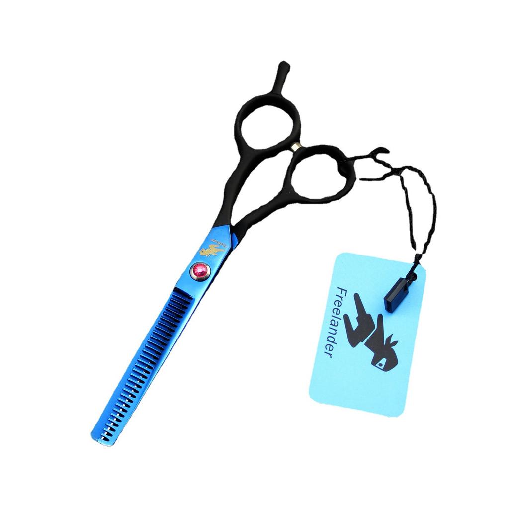 Freelander, manico blu nero, forbici per capelli, forbici piatte, forbici dentate, forbici sottili 5,5 pollici