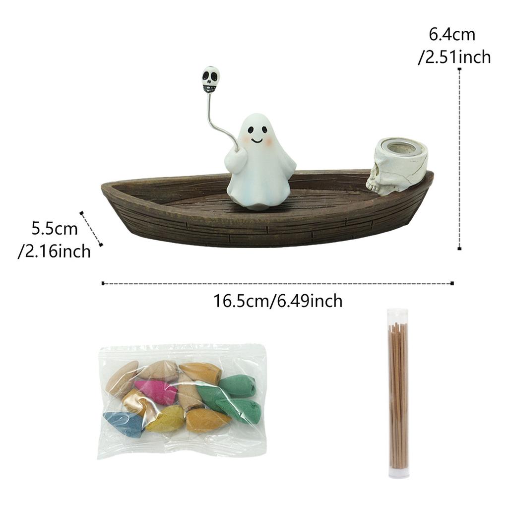 Halloween Resin Ghost Boat Aromatherapy Home Desktop Decoration Reflux Incense Rack Burner