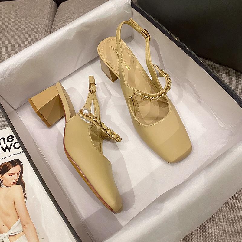 Square head bag head half slippers women wear new Mary Jane shoes high heels empty sandals women's summer thick heels