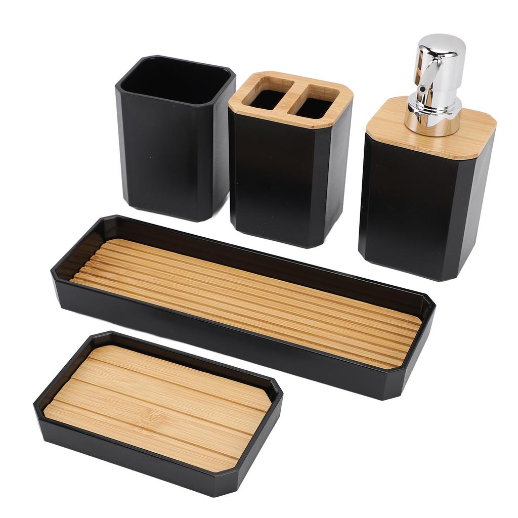 Bathroom Accessories Set Bath Ensemble Set with Toothbrush Holder Cup Lotion Bottles Soap Dish Tray