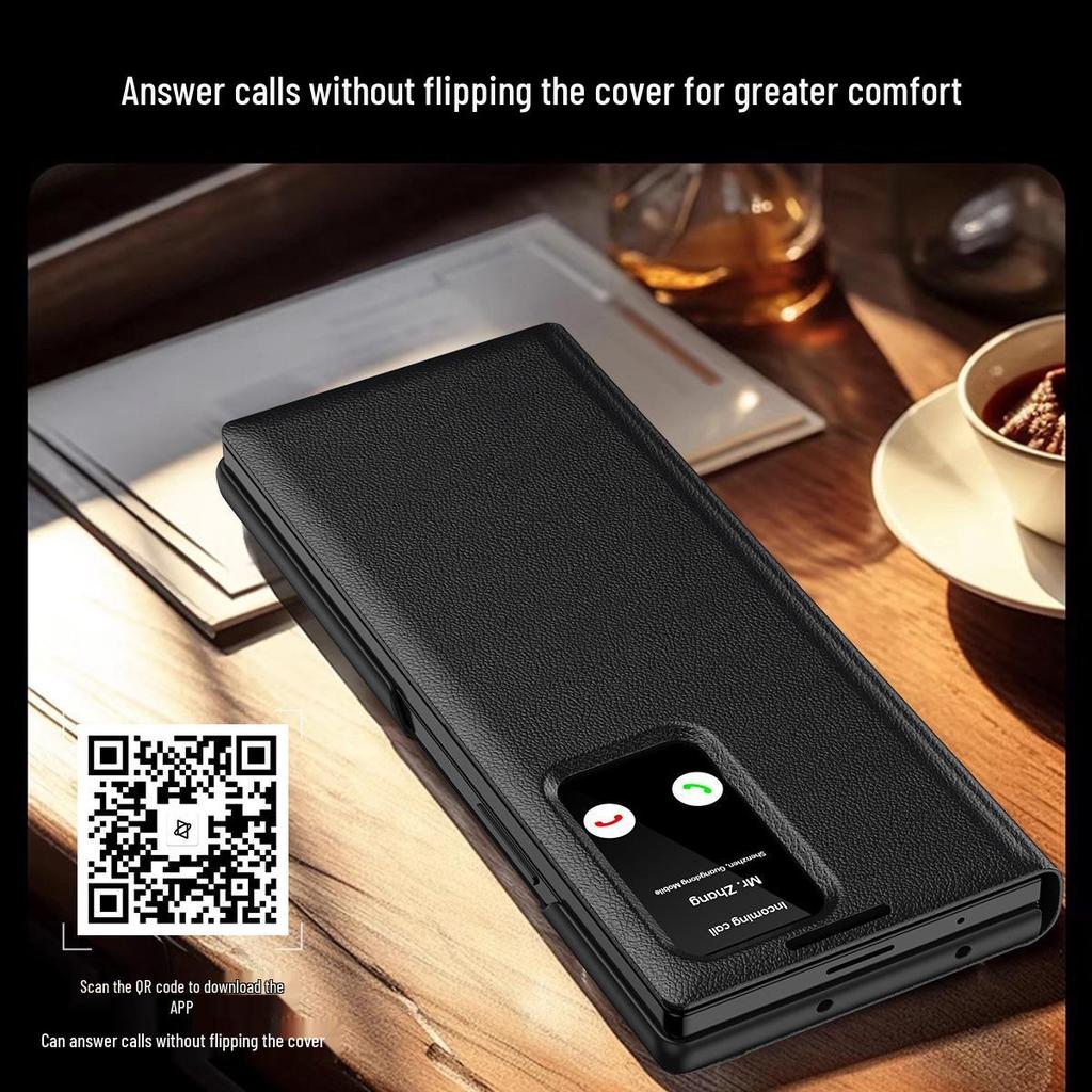Housse à rabat en cuir Samsung Z Fold 8 avec emplacement pour carte et fenêtre