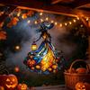 Decorative Chain Hanging Witch Acrylic Suncatcher, Stained Glass Effect Window Car Ornament, Gothic Scary Art with Pumpkin Lantern Sun Catcher