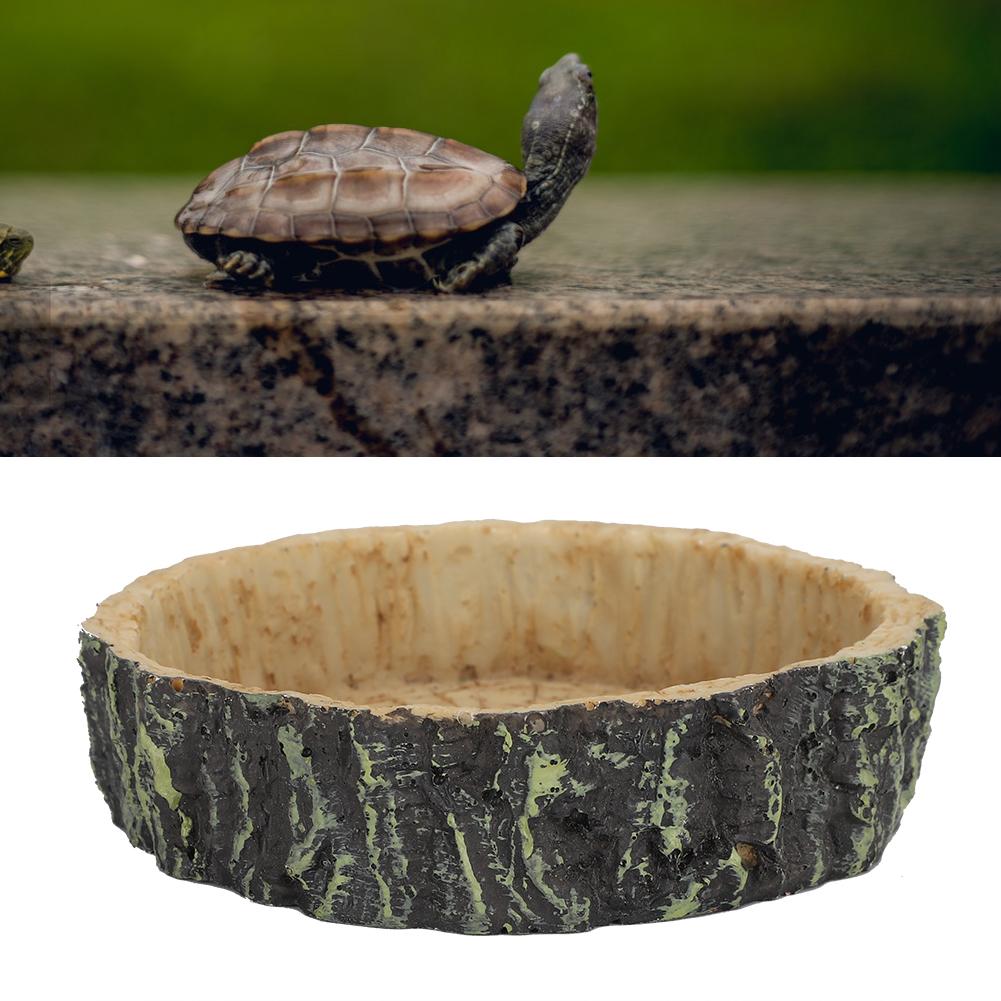 Reptile Water Dish Food Bowl Synthetic Resin Round Pet Eating Pot for Tortoise Terrapin