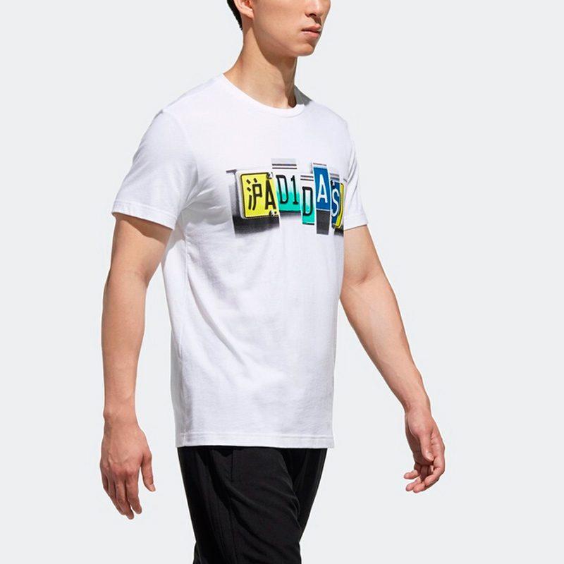 adidas T Shirts Men's White Crew Neck Moderate Straight Fit DX0641