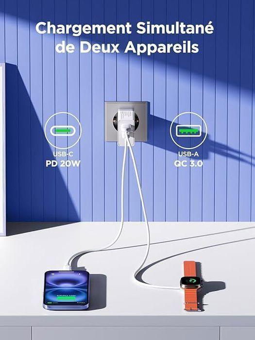 Chargeur usb c - aioneus - 25w - charge rapide - compatible iphone et samsung - protection multiple