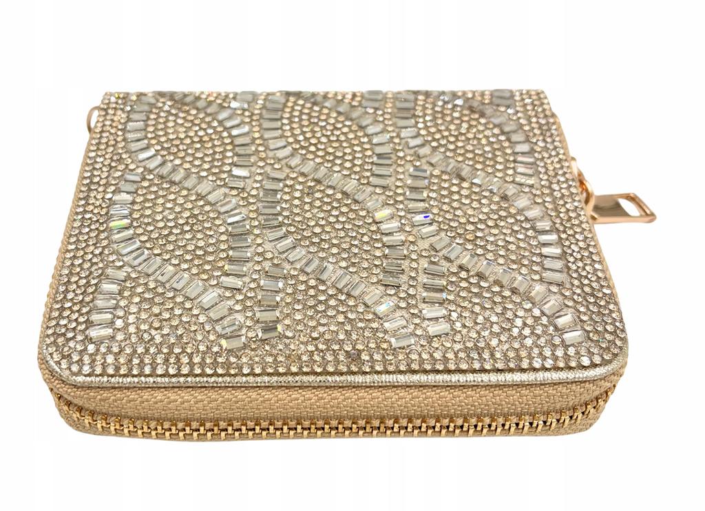 Wallet on a chain, mini bag, Crystal, Greek pattern, gold