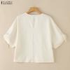 ZANZEA Women Casual V-Neck Loose Drawstring Half Sleeve Blouse