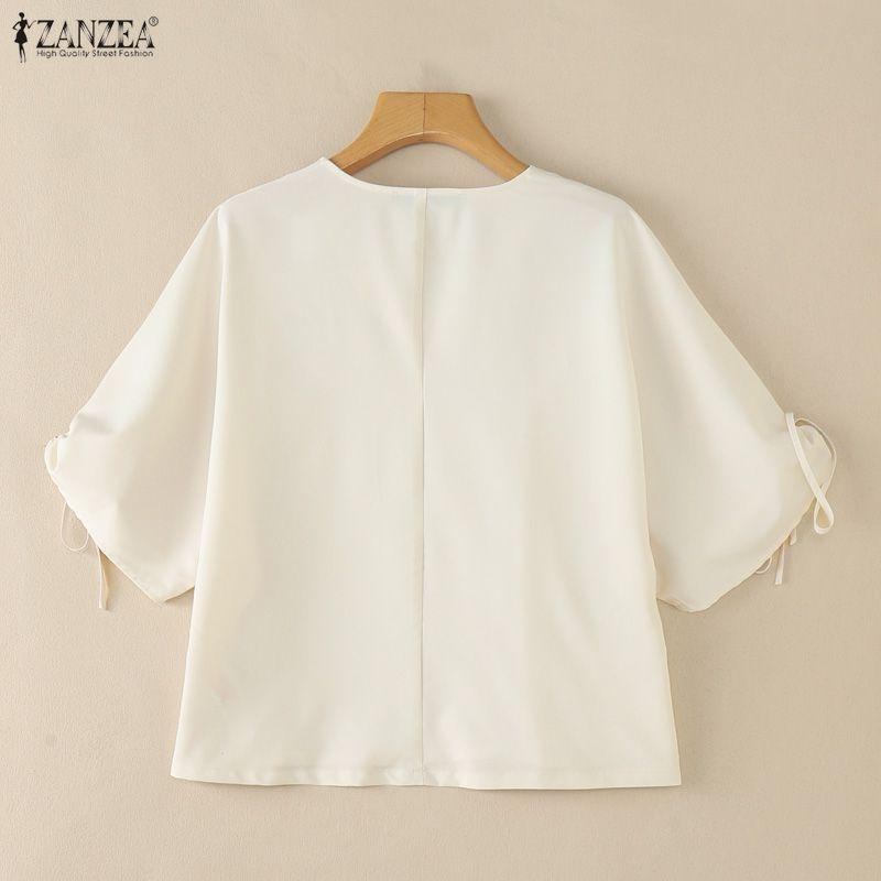 ZANZEA Women Casual V-Neck Loose Drawstring Half Sleeve Blouse