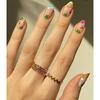 24Pcs French Green Short Almond Fake Nails With Wave Line Design Round Head Press On Nail Tips