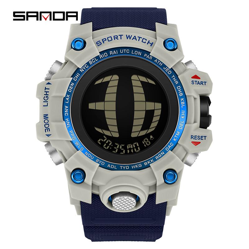 SANDA Luxury Men's Electronic Digital Watch Outdoor Sports Waterproof Countdown Men's Electronic Watch Alarm Clock
