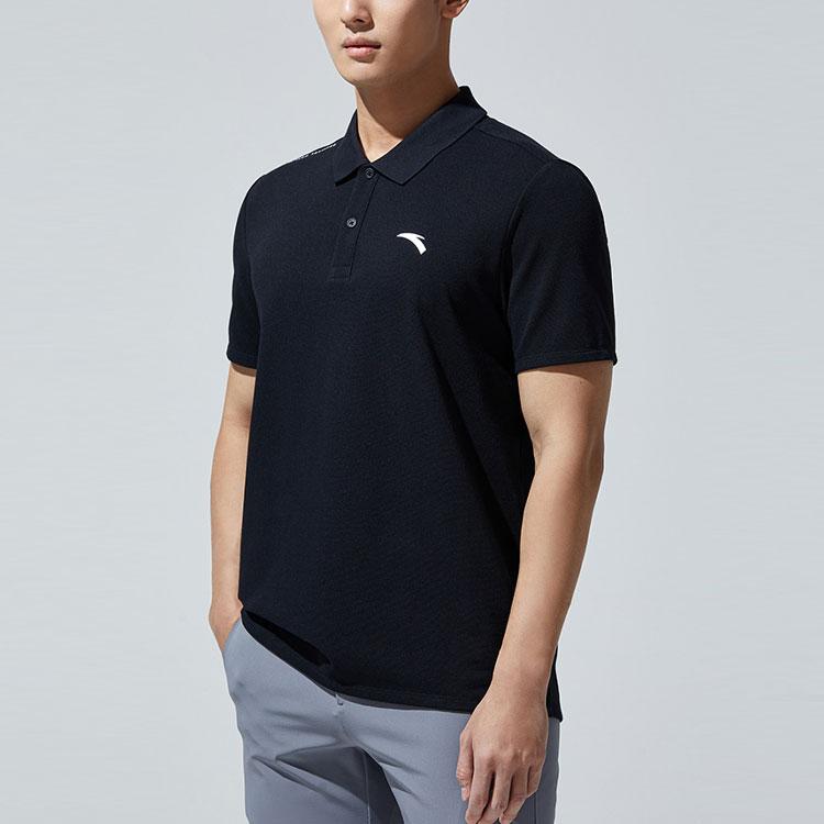 Anta Training Series Solid Color Quick-Dry Logo Print Short Sleeve Polo Shirt Men Polo Shirts Basic-Black 952327108-4