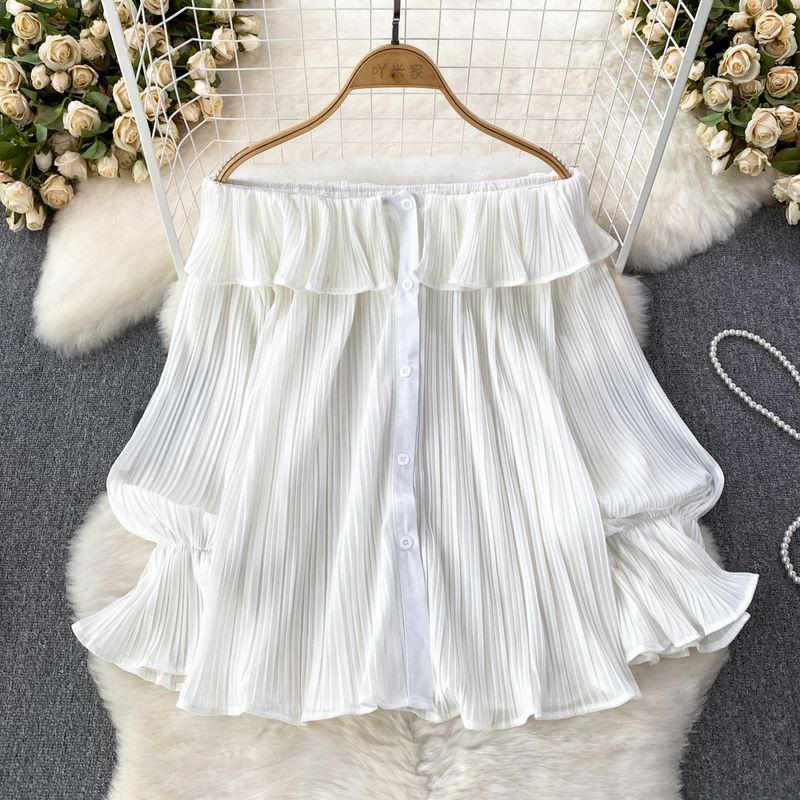 

Special-Interest Design Ruffles Long Sleeve Loose Top Shirt White One size