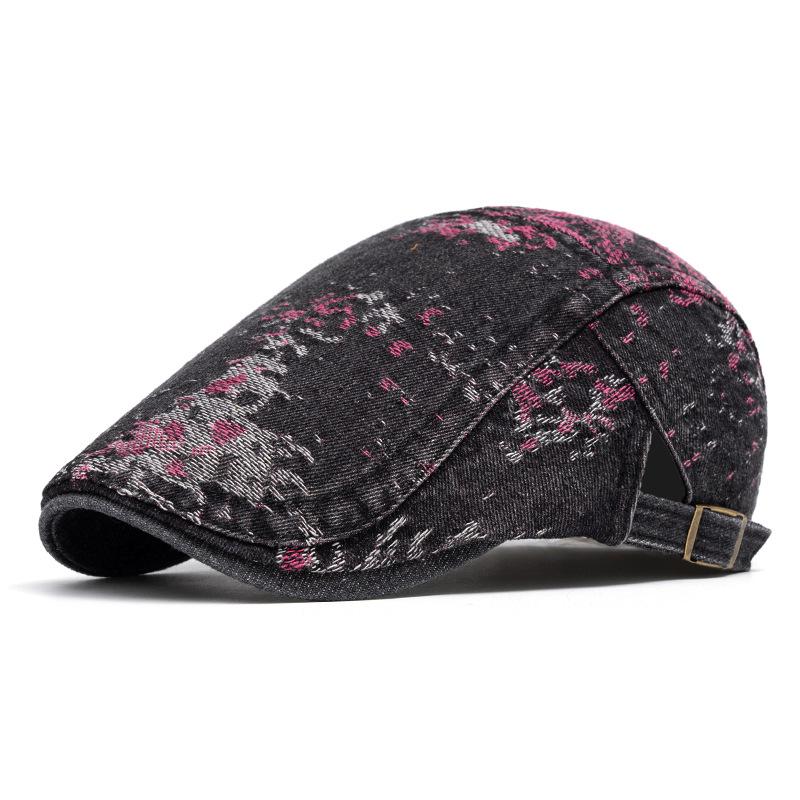 Denim Beret Women's Retro British Peaked Cap Men Print Forward Cap