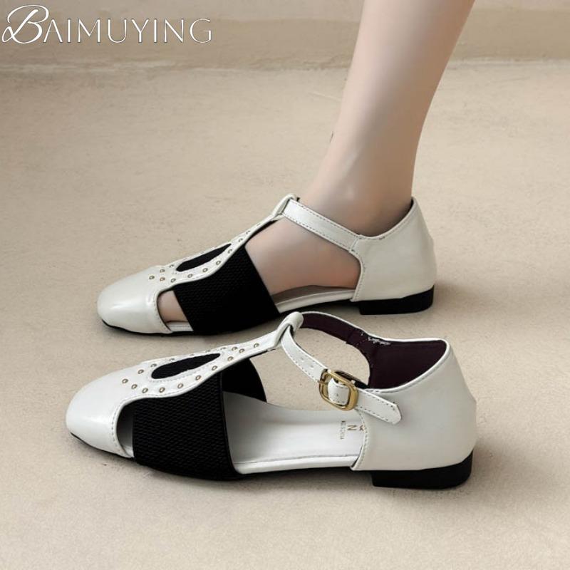 Square Toe Women Flat Sandals Loafers Shoes Woman Summer 2025 Trend Elegant Dress Designer Soft Sole Comfort Sandalias Mujer