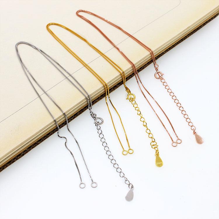 

S925 Sterling Silver Box Chain Necklace for DIY Beading Silver Plated Gold