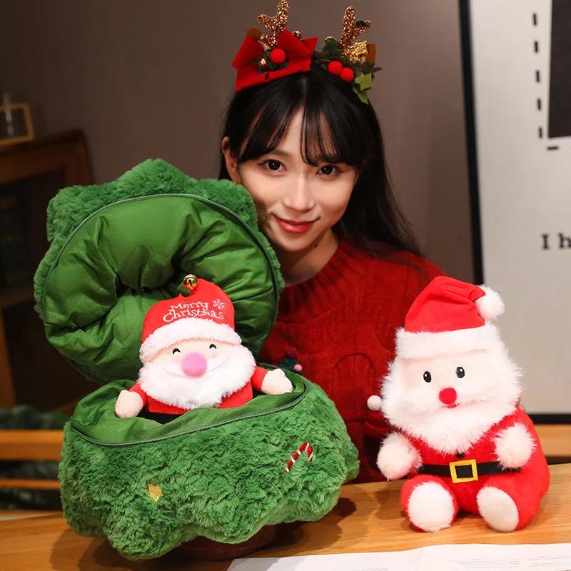 New Lovely Santa Claus & Elk Tree Elk Deer Santa Claus Plush Toys Stuffed Animal Doll Christmas Gift for Children Kid Decoration