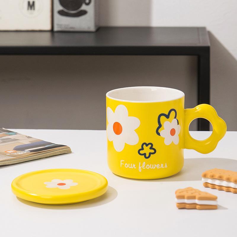 

Летняя керамическая чашка с цветком, милая кружка с крышкой, парная чашка для воды, женская чашка, дизайн, кофейная чашка в стиле Sense Ins 301-400ml