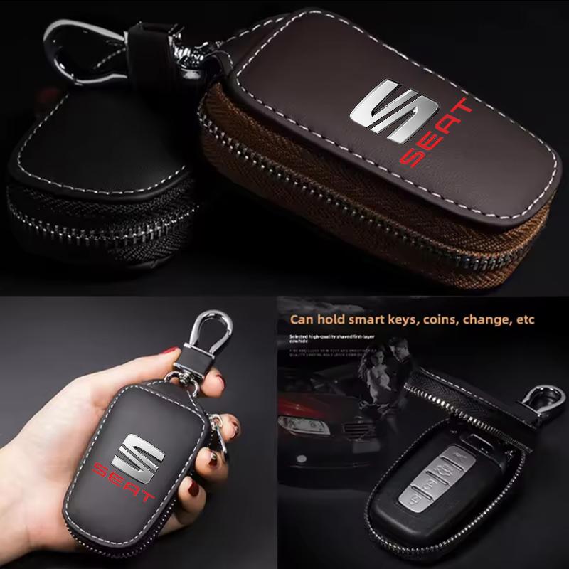 mszh8 Car Keychain Bag Housekeeper Zipper Organizer Key Case For Seat Leon Ibiza Alhambra Exeo Altea Arona Mii IBL Car Accessories