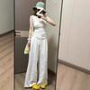 Women S White Extended Length High Waist Thin Wide Leg Loose Casual Long Pants