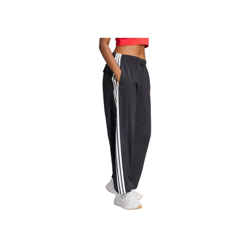 Adidas Womens Essentials 3-Stripes Lifestyle Woven Parachute Tracksuit Bottoms Black/White Women Streetwear JE1306